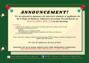 Announcement-College of Medicine Admission Screening (Second Batch)