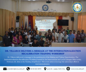 Dr. Villaruz delivers message at the internationalization recalibration training workshop